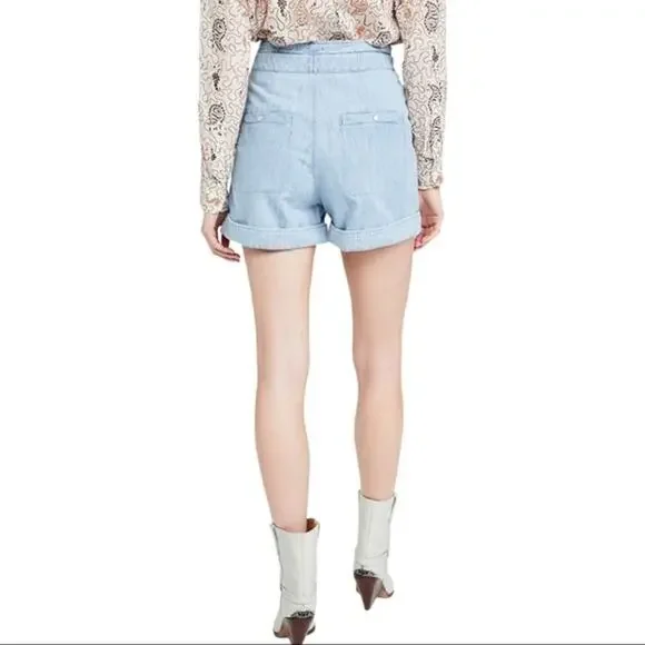 Isabel Marant Etoile Marius Light Blue Cotton Tie Waist Utility Shorts 38 NWOT - Picture 3 of 9